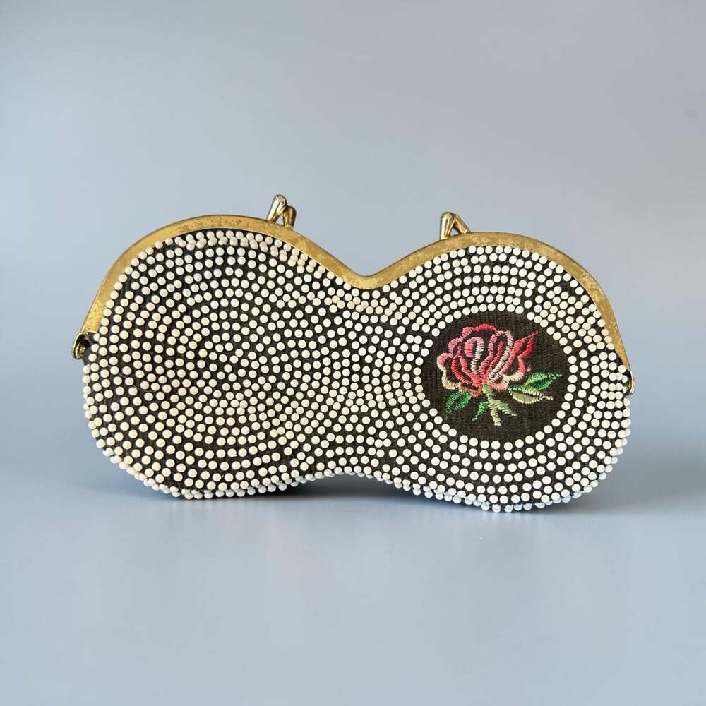 Vintage Beaded Clutch with Embroidered Rose Motif